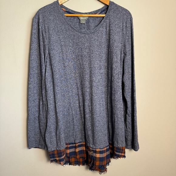 Natural Reflections Women's Steel-Blue Lagenlook Twofer Long‎ Sleeve T-Shirt 1X - Picture 1 of 12